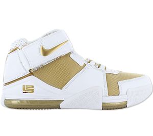 Nike LeBron Zoom 2 II - Maccabi - Herren Basketball Schuhe Weiß-Gold DJ4892-100 , Größe: EU 45.5 US 11.5