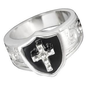 Herren Ring Gothic: Edelstahl Siegelring mit Kreuz, Ringgröße:58 (18.4 mm Ø)