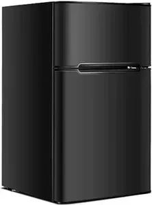GOPLUS 90L Kühlschrank, Mini-Kühlschrank mit Gefrierschrank & einstellbarem Thermostat, Kühl-Gefrier-Kombination für Zuhause, Büro & Wohnung (Schwarz)