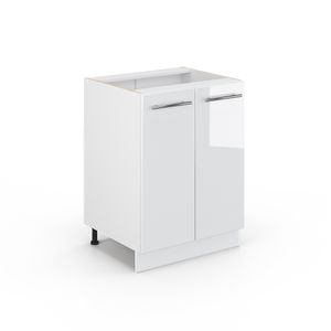 Livinity® Küchenunterschrank Fame-Line, 60 cm ohne Arbeitsplatte, Weiß Hochglanz/Weiß