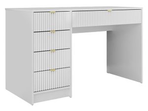 MIRJAN24 Schreibtisch / Schminktisch Tireno mit 5-Schubladen, Fronten gefräst, Aluminiumgriffe in der Farbe Gold, universell - Links / Rechts (Farbe: Weiß Velvet)