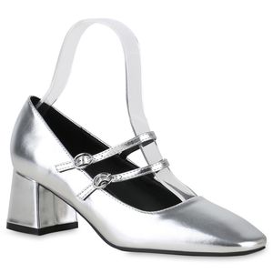 VAN HILL Damen Mary Janes Pumps Klassische Schuhe 841163, Farbe: Silber, Größe: 36