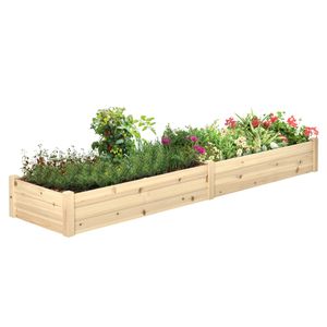 Outsunny kvetináč, kvetináč s 2 plochami na sadenie, zeleninový záhon na zeleninu, bylinky v záhrade, na terase a balkóne, drevo, prírodný, 244 x 61,5 x 27 cm