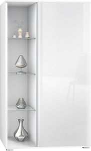 Vladon Vitrine Davos,  Germany, Standvitrine mit 3 Glasböden und 8 Fächer, Weiß matt/Weiß Hochglanz  (71,5 x 134 x 35 cm)