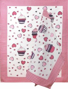 Geschirrtuch, 100 % Baumwolle, mit buntem Aufdruck, Muffins 50x64 Rosa