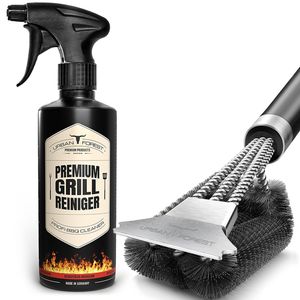 Grillbürste + Grillreiniger SPARSET-Reinigungsbürste mit Edelstahl Borsten & Schaber-Griff mit Wärmedämmung Grillzubehör von URBAN Forest 500 ml