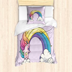 ABAKUHAUS Regenbogen Bettbezug Set für Einzelbetten, Lustige Einhorn Bunte Mane, Milbensicher Allergiker geeignet mit Kissenbezug, 135 cm x 200 cm - 80 x 80 cm, Pale Yellow Peach