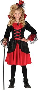 Upírsky kostým Halloween deti červené čierne šaty klobúk strašidelný, veľkosť: 140/146 farba: červená