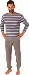 Edler Herren Frottee Pyjama Schlafanzug mit Bündchen - auch in Übergrössen - 222 13 802 ; grau , 56