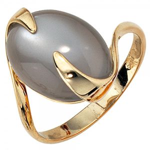 JOBO Damen Ring 585 Gold Gelbgold 1 Mondstein Goldring Größe 58