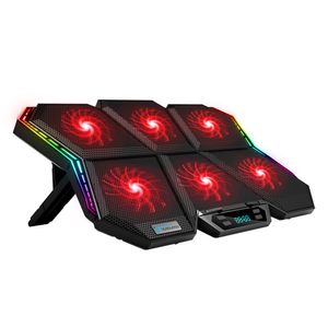 COOLCOLD K40 RGB Laptop-Kuehler 6-Luefter-Kuehlstaender Stummes Design mit einstellbarer Windgeschwindigkeit Standhoehe Bunter Lichteffekt