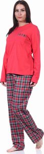 Damen Flanell Schlafanzug Pyjama Set lang mit Flanell Hose und Jersey Oberteil ; rot , 40