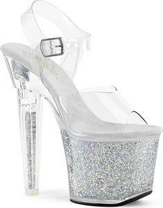 LOVESICK-708SG Pleaser Herzform High Heels Plateausandaletten klar silber Glitter