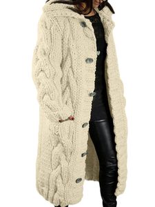 Damen Wollmäntel lang Ärmeln Strickjacke Pullover Winter warm warm offene Front Outwee lässige Einfarbige Mantel, Farbe:Beige, Größe:5xl