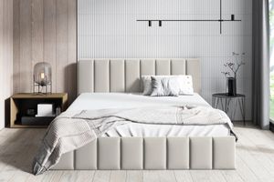 GUTTO čalúnená posteľ manželská posteľ ležiaci priestor 180 x 200 cm drevený roštový rám béžovej farby posteľ z velúru