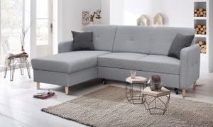 Ecksofa Oslo mit Schlaffunktion und Bettkasten - Scandinavian Design Couch, Sofagarnitur, Couchgarnitur, Polsterecke, Holzfüße (Grau (Inari 91 + Inari 94), Ecksofa Links)