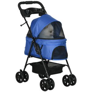 PawHut Hundewagen Hundebuggy mit Klappfunktion Pet Stroller für kleine Hunde und Katzen Haustierwagen Katzenbuggy Oxford Blau 67 x 45 x 96 cm