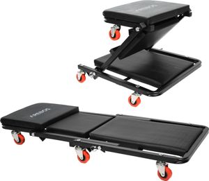 AREBOS Montážní vozík 2 v 1, přepravní vozík, nosnost 150 kg, 6 pohyblivých koleček, otočný o 360°, dílenský vozík, pojízdné sedadlo, funkce sezení a sklápění