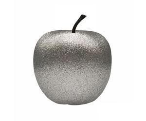 Deko-Apfel Silber XS, Ø 145 mm, H 170 mm robustes Fiberglas funkelnder Glitzerapfel