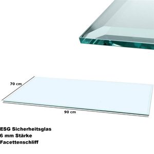 Glasplatte 90x70x0,6 cm mit Facettenschliff - Klarglas