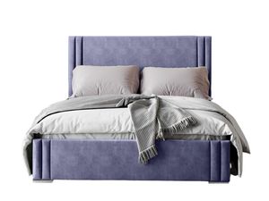 FURMEB24 - LONDON 120 x 200 cm - Postel Boxspring s podnožkou včetně matrace Belluci Classic - Čalouněná postel s dřevěným rámem - Manželská postel s vysokým podhlavníkem - Čalouněná - Magic Velvet - Fialová barva