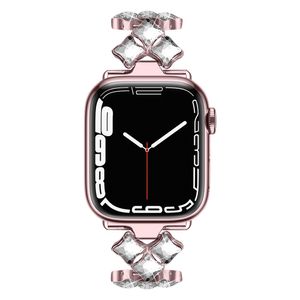 Strap-it Steel Diamond Apple Watch 8 Armband (Rosa) - Große: 45mm