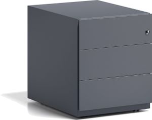 BISLEY Note Rollcontainer mit 3 Schüben aus Metall abschließbar in anthrazit - Bürocontainer mit Schloss für DIN A4 Dokumente, Kleinteile &