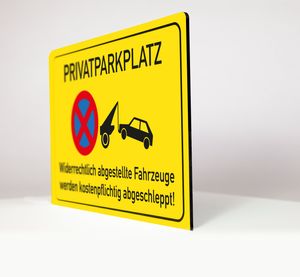 Privatparkplatz - Schild - gelb - 4 mm Alu Verbundplatte - Querformat (60 x 40 cm)