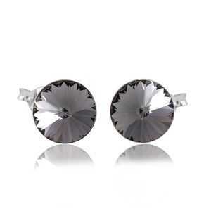 MATERIA Damen Ohrringe Silber 925 schwarz lila rosa - 925 Silber Ohrstecker mit Swarovski Stein rund klein #SO-102, Farbe:Silber-Schwarz