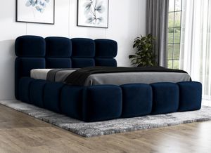 Polsterbett  NEW YORK-OM 120x200 cm mit Bettkasten und Lattenrost. Farbe: Blau.