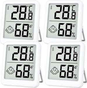 winterbeauy 4x Thermometer Hygrometer innen digitales,Mini LCD Thermometer, luftfeuchtigkeitsmesser raumthermometer Innen mit Smiley-Indikator