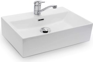 VILSTEIN Keramik Waschbecken - Aufsatzwaschbecken fürs Badezimmer - Hängewaschbecken aus Keramik - Eckig - 51cm x 36cm x 13cm - Weiß