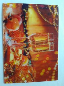 3 D Ansichtskarte Sektgläser, Postkarte Wackelkarte Hologrammkarte Weihnachten Silvester