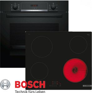 Bosch Herdset Autark Backofen Schwarz 3D Heißluft + Glaskeramik Kochfeld 60cm