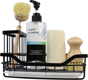 Spülbecken Organizer Caddy Edelstahl mit Abtropfschale Küchenspüle Spüle Organizer Utensilien Korb für Küche & Badezimmer, schwarz, 22cm, 10cm, 7,5cm, Edelstahl