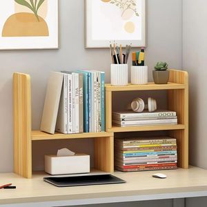Bücherregal, Schreibtisch Organizer, Einstellbar Standregal, Bücher Halter für Regal, Erweiterbar Standregal Holzregal