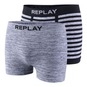 REPLAY 2er Pack Boxershorts Unterhose Seamless Style 04 Herren I101012-001, Größe:M, Farbe Replay:Schwarz (Black/Grey)
