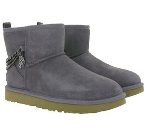 UGG Australia Classic Mini Chains Damen Echtleder-Stiefel Winter-Boots mit Ketten-Akzenten 1123668 Grau, Größe:38