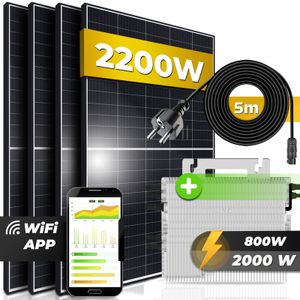 Solaranlage Balkonkraftwerk Set 2200 W/2000W, Monokristallin, (Deye Micro Inverter 2000W drosselbar auf 600W, 5m Kabel