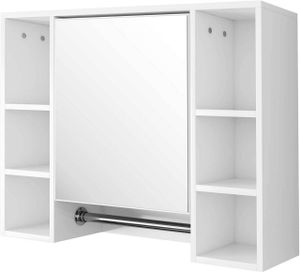 EUGAD Spiegelschrank, mit 8 Ablagen und Tür, 80x20x60cm, Weiß