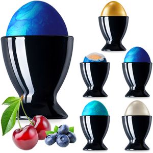 PLATINUX Schwarze Eierbecher aus Glas Set 6-Teilig Eierständer Eierhalter Frühstück Brunch Egg-Cup Likörgläser max. 35ml