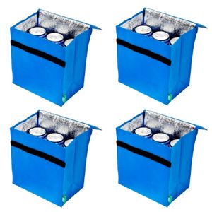 4er Set Mini Kühltasche Isoliert Blau Für 6 Dosen | Thermotasche Klettverschluss Campingtasche | Isoliertasche Kühlkorb | Camping Picknicktasche