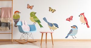 Muralo Wandsticker Bunte Vgel mit Schmetterlingen 100 x 200 cm Wandtattoo Wanddeko Aufkleber Set Kinderzimmer XXL