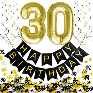 Oblique Unique 30. Geburtstag Party Deko Set - Girlande + Zahl 30 Ballons + Spiral Deckenhänger + Konfetti