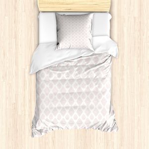 ABAKUHAUS Damast Bettbezug Set für Einzelbetten, Klassische Monochrome Kunst, Milbensicher Allergiker geeignet mit Kissenbezug, 135 cm x 200 cm - 80 x 80 cm, Rose und Weiß
