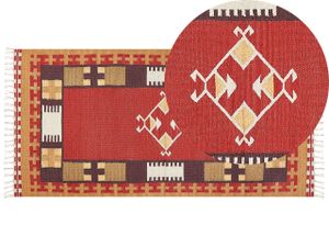 BELIANI Kelímový koberec viacfarebný bavlna 80 x 150 cm ručne tkaný obojstranný geometrický vzor so strapcami tradičný boho štýl