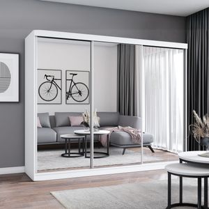 Schwebetürenschrank Kleiderschrank Schrank 250cm Weiß/Weiß mit drei Spiegeln MILAN Schwebetürenschrank Kleiderschrank Schrank 250cm Weiß/Weiß mit drei Spiegeln MILAN