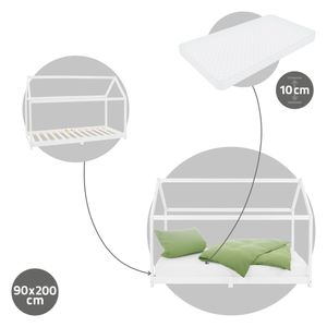 ML-Design detská posteľ so strieškou a lamelovým roštom, 90x200 cm, biela, vrátane matraca H:10cm