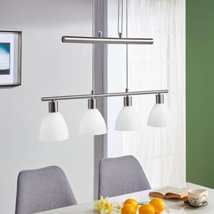 Lindby Hängelampe Simeon, nickelfarben, Glas, 73 cm, E14