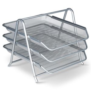 Dokumentenablage Metall Desk Organizer - Stabile Schreibtisch Ablage mit 3 Ablagefächer für Briefablage - Schnelle Ordnung mit 3 Schubladen A4 (Silber)